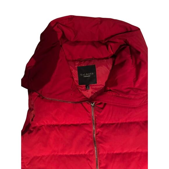 Talbots Red Puffer Vest Women’s Medium Hooded Zip Front Quilted Winter Vest - Picture 2 of 8